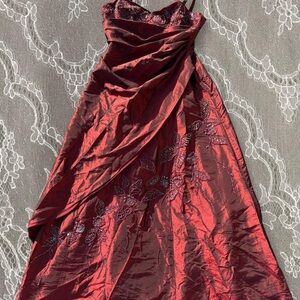 Milano Burgundy Prom Dress with Floral Accents